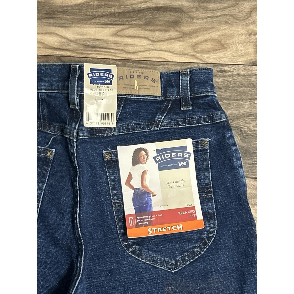 NWT Lee Riders Stretch Jeans Mid Rise Relaxed Fit Denim Blue Dark Wash 8P 624 - Picture 2 of 6